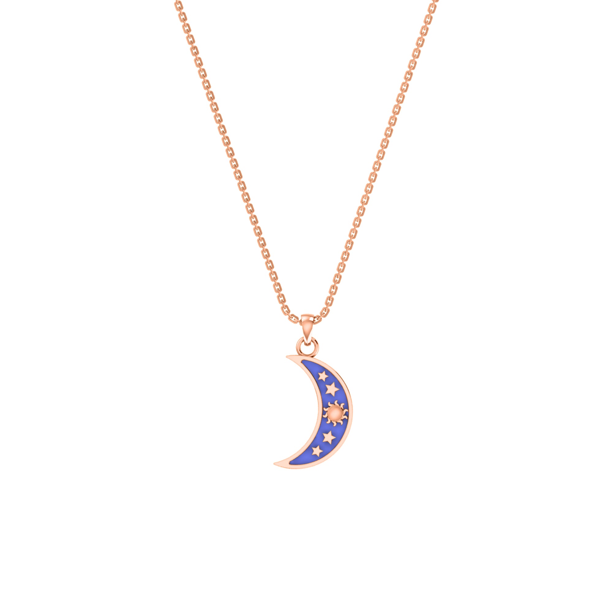 RKC Emaille-Halbmond-Anhänger, 925er Silberschmuck, 14 Karat Rosévergoldung, Produktgewicht: 4,00 g, Höhe: 20,00 mm