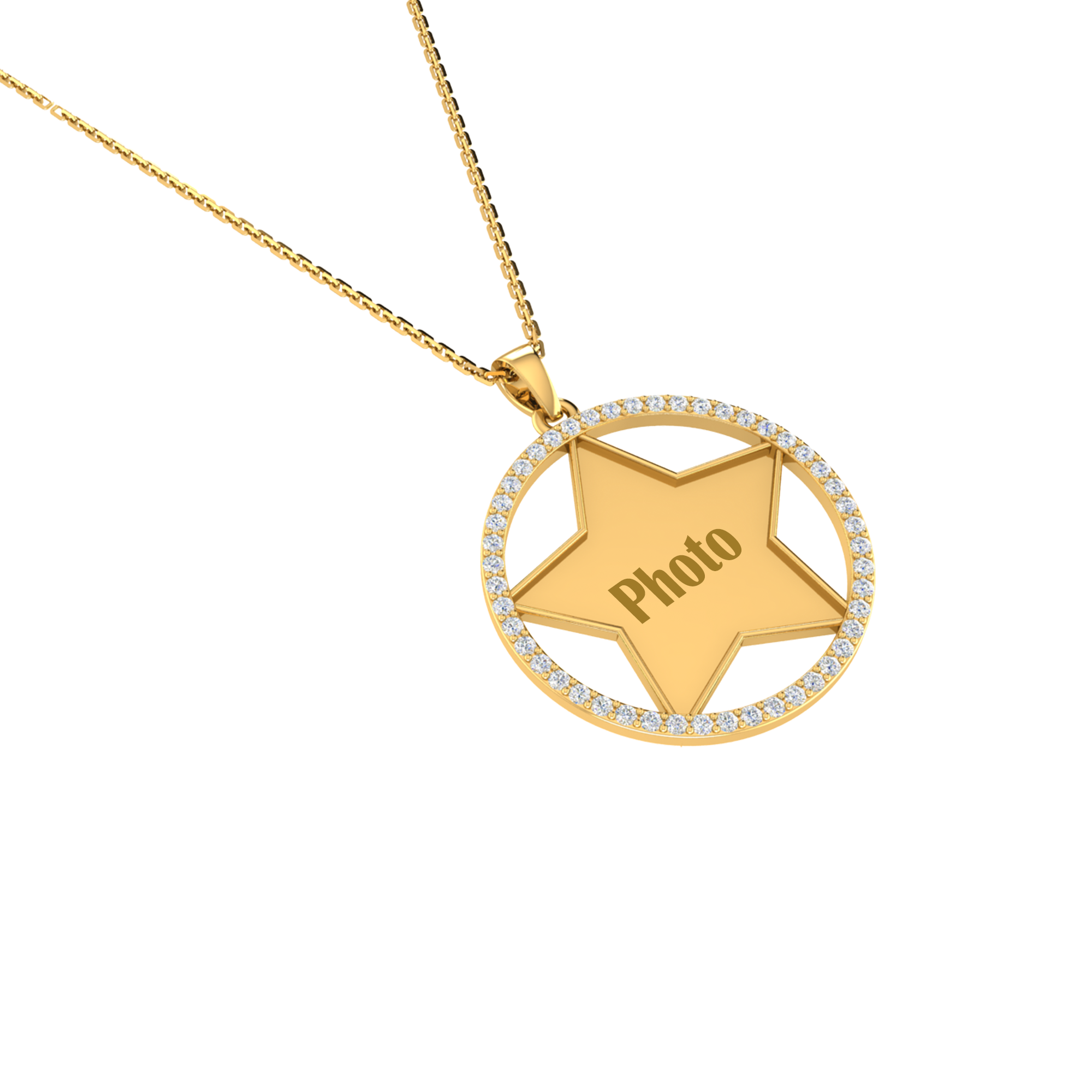 RKC Star Shape Cubic Zirconia Memory Add Own Photo Pendant 14k Yellow Gold Plated Weight-5.50 gm