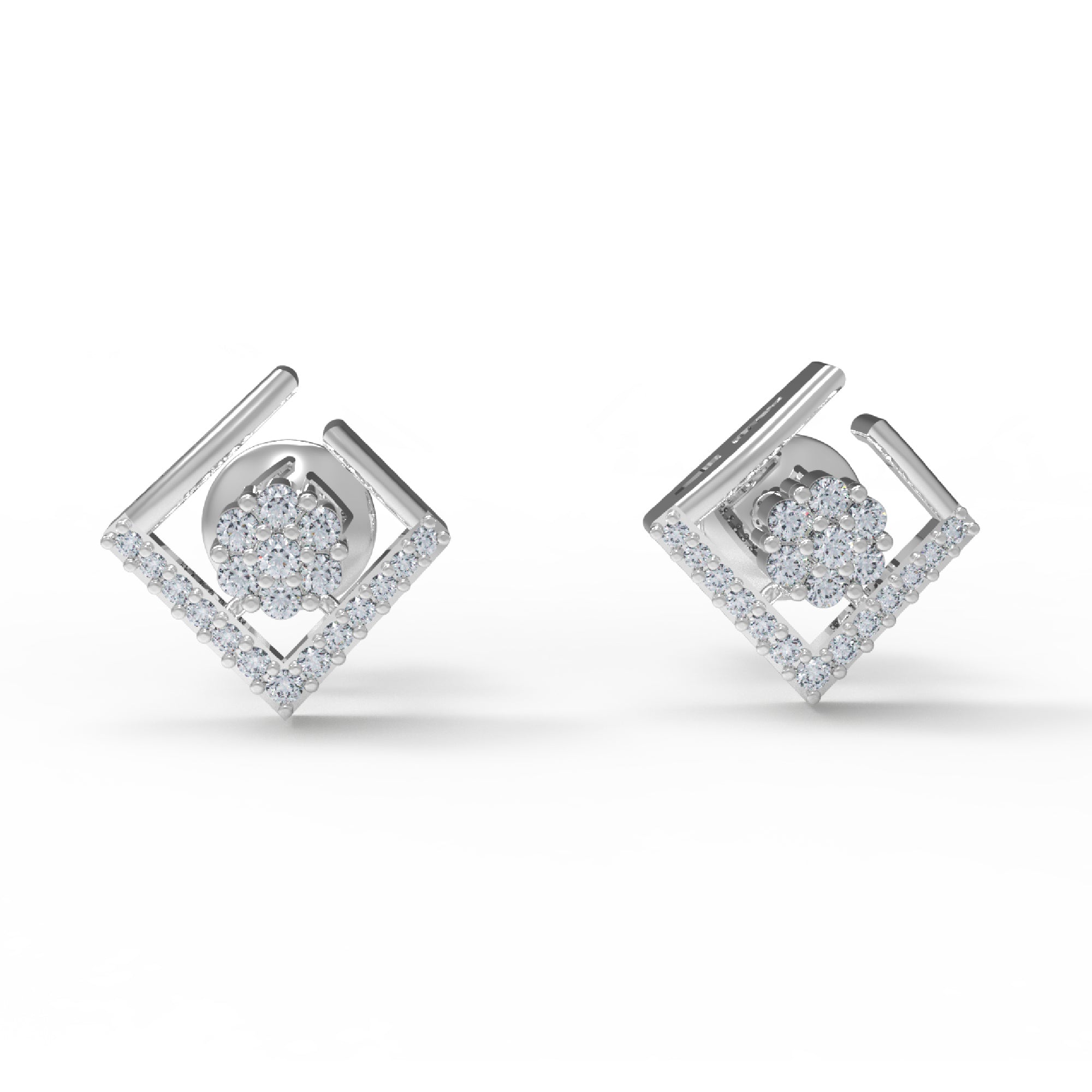RKC Damen-Ohrring, offener quadratischer Ohrstecker aus 925er-Sterlingsilber, 14 Karat Rose, über 2,00 g, Höhe 11,20 mm