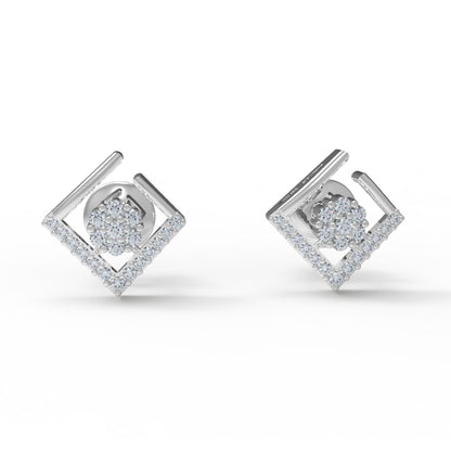 RKC Damen-Ohrring, offener quadratischer Ohrstecker aus 925er-Sterlingsilber, 14 Karat Rose, über 2,00 g, Höhe 11,20 mm