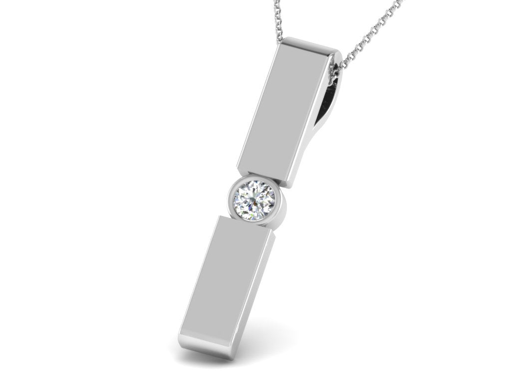 Ciondolo da donna con barra Moissanite in argento sterling 925 RKC da 0,10 CT, finitura in oro bianco 14 carati, peso 4,00 g, altezza 24 mm
