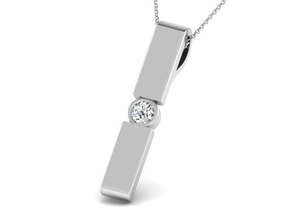 Ciondolo da donna con barra Moissanite in argento sterling 925 RKC da 0,10 CT, finitura in oro bianco 14 carati, peso 4,00 g, altezza 24 mm