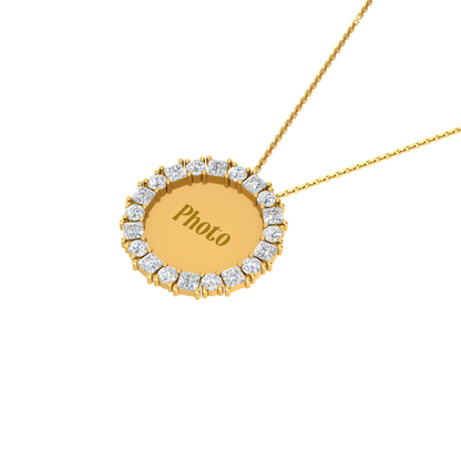 RKC 0.9 Ct Round And Princess Cut Diamond Photo Pendant Necklace 14k Yellow Gold Plated For Memory Weight - 5.50 gm