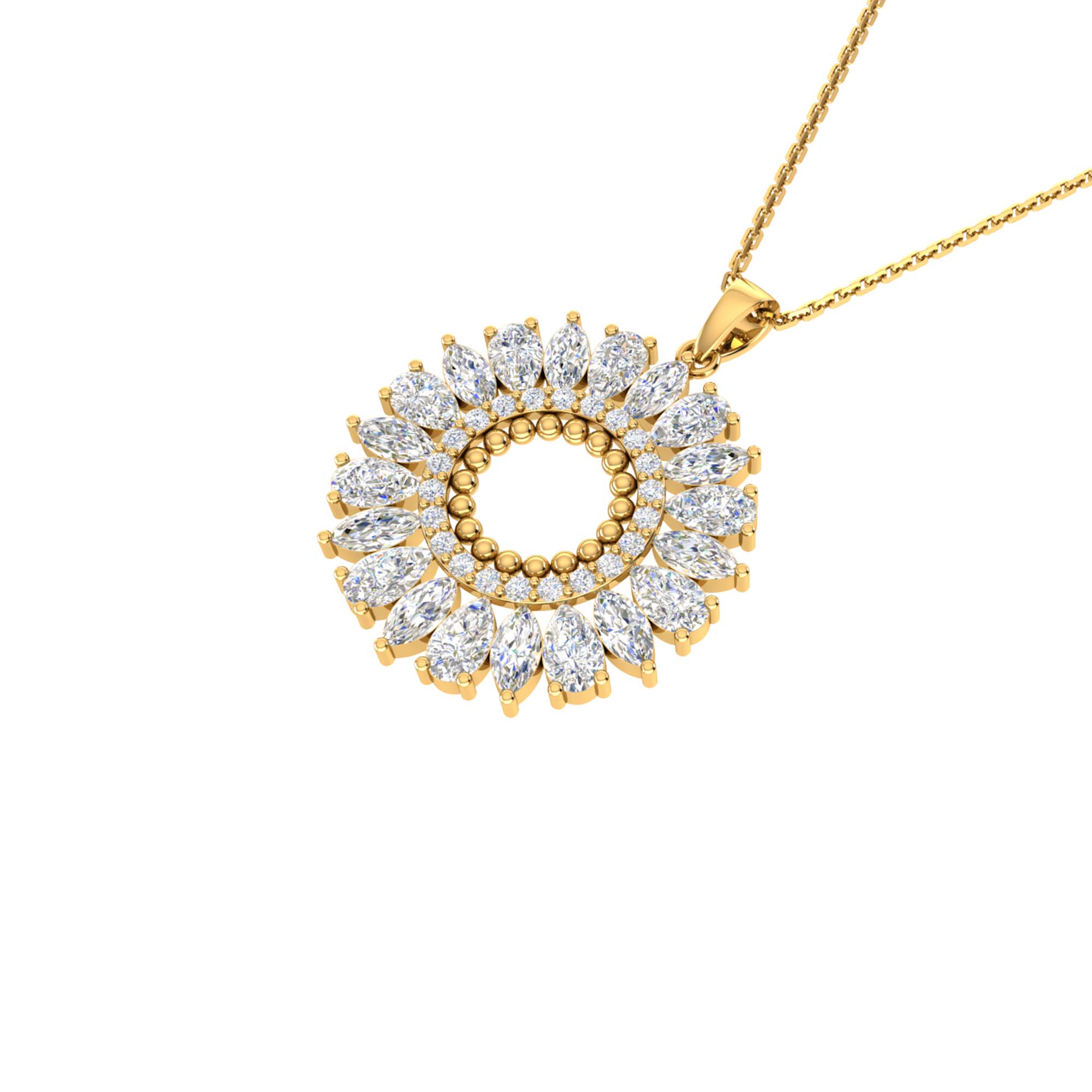 RKC 4.1 Ct Flower Shape Certified Moissanite Pendant Necklace 14k Yellow Gold Plated 925 Silver Weight 4.80 gm