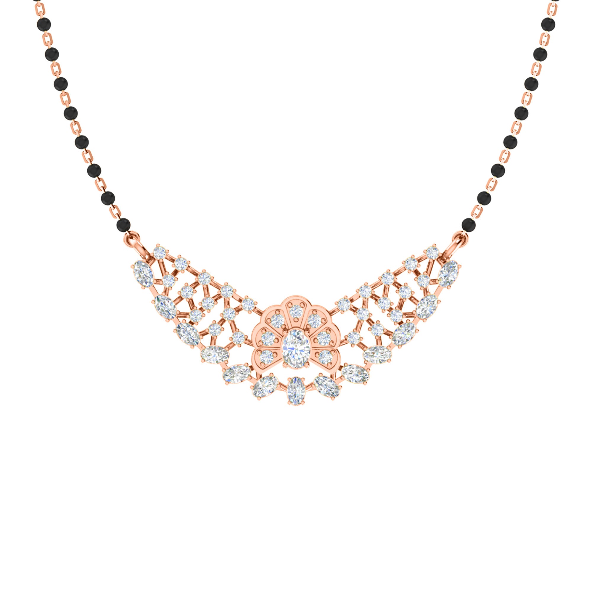 RKC 4.31 Ct Moissanite Women Mangalsutra 925 Silver 14k Rose gold Plated Product Weight 7.50gm Height 24.40mm