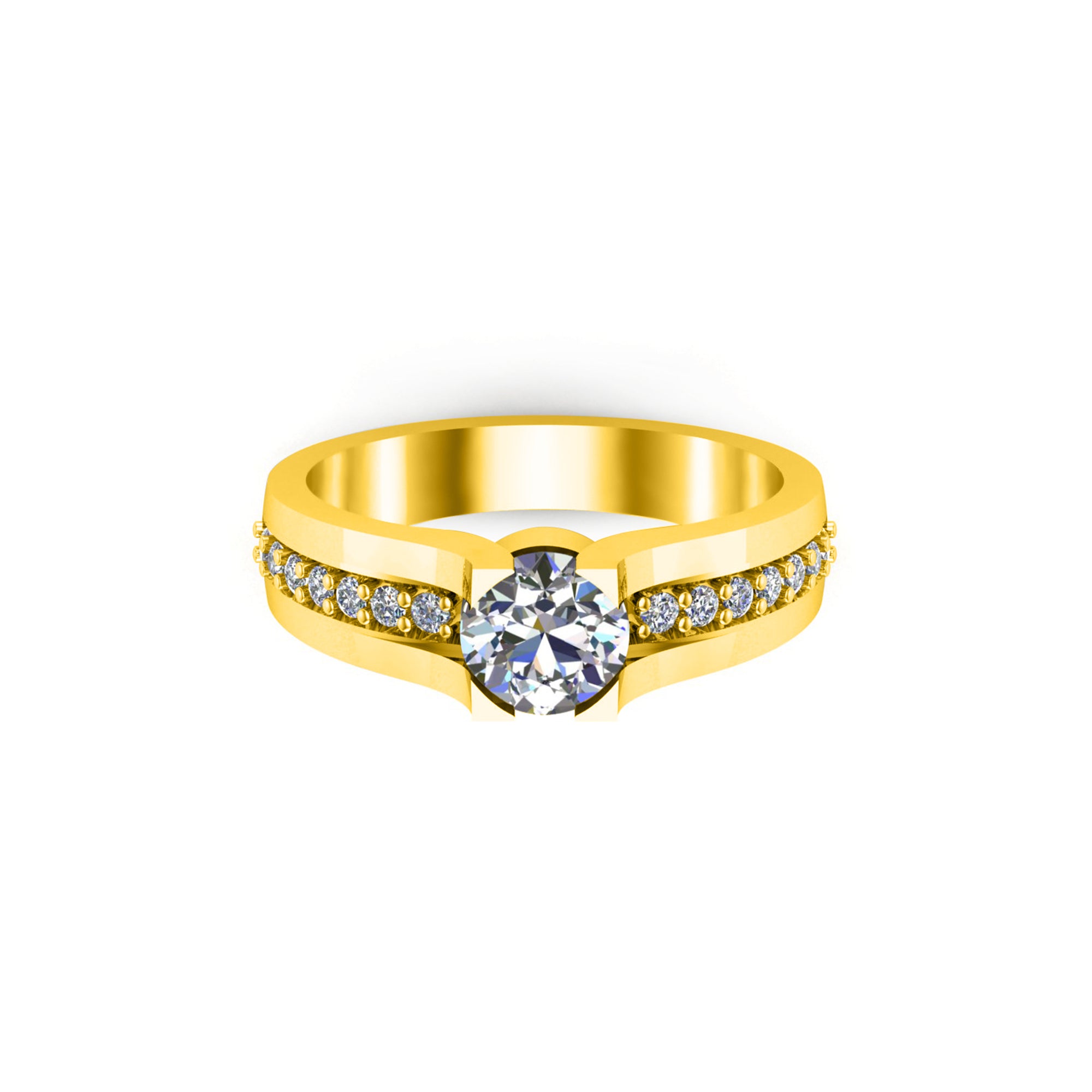 Solitario RKC Moissanite con accenti Micro Set Anello scopo Argento 925 Placcato oro giallo 14 carati Peso 3,2 g Larghezza 3,20 MM