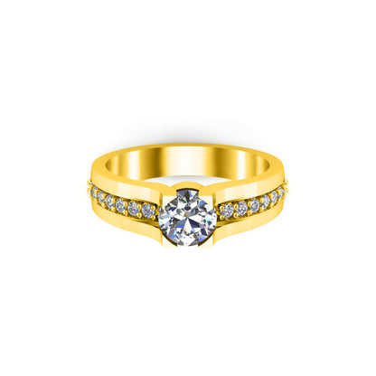 Solitario RKC Moissanite con accenti Micro Set Anello scopo Argento 925 Placcato oro giallo 14 carati Peso 3,2 g Larghezza 3,20 MM