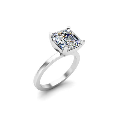 RKC 3,50 Karat Solitärring im Asscher-Schliff für Damen, Verlobungsring, 925er Sterlingsilber, 14 Karat Roségold vergoldet, Gewicht 2,50 g, Breite 1,80 mm