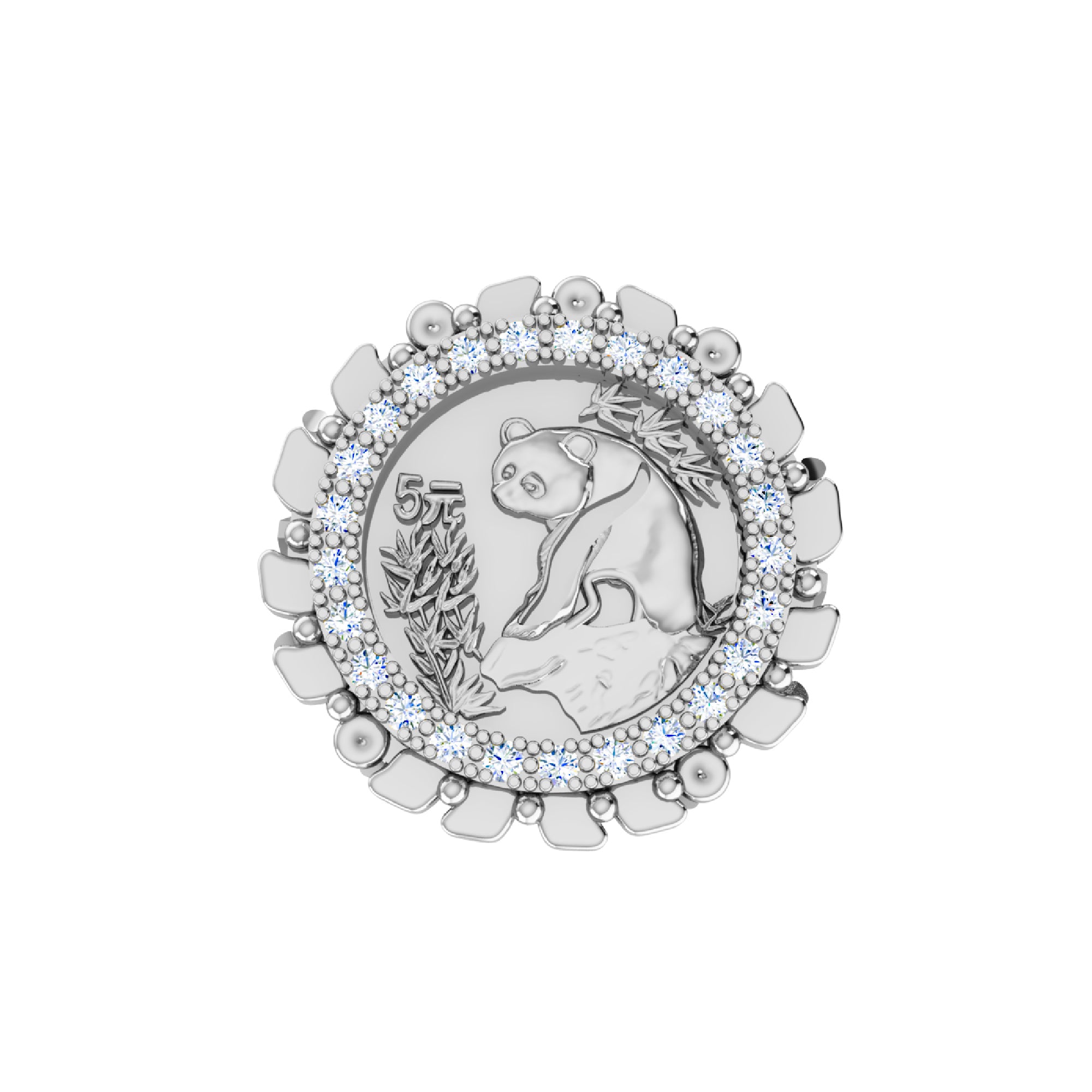 RKC Moissanit-Rundschliff-Panda-Münzring für Damen, 925er Silber, 14 Karat Gelbgold vergoldet, Gewicht 5 g, Breite 2,30 mm