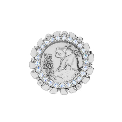 RKC Moissanit-Rundschliff-Panda-Münzring für Damen, 925er Silber, 14 Karat Gelbgold vergoldet, Gewicht 5 g, Breite 2,30 mm