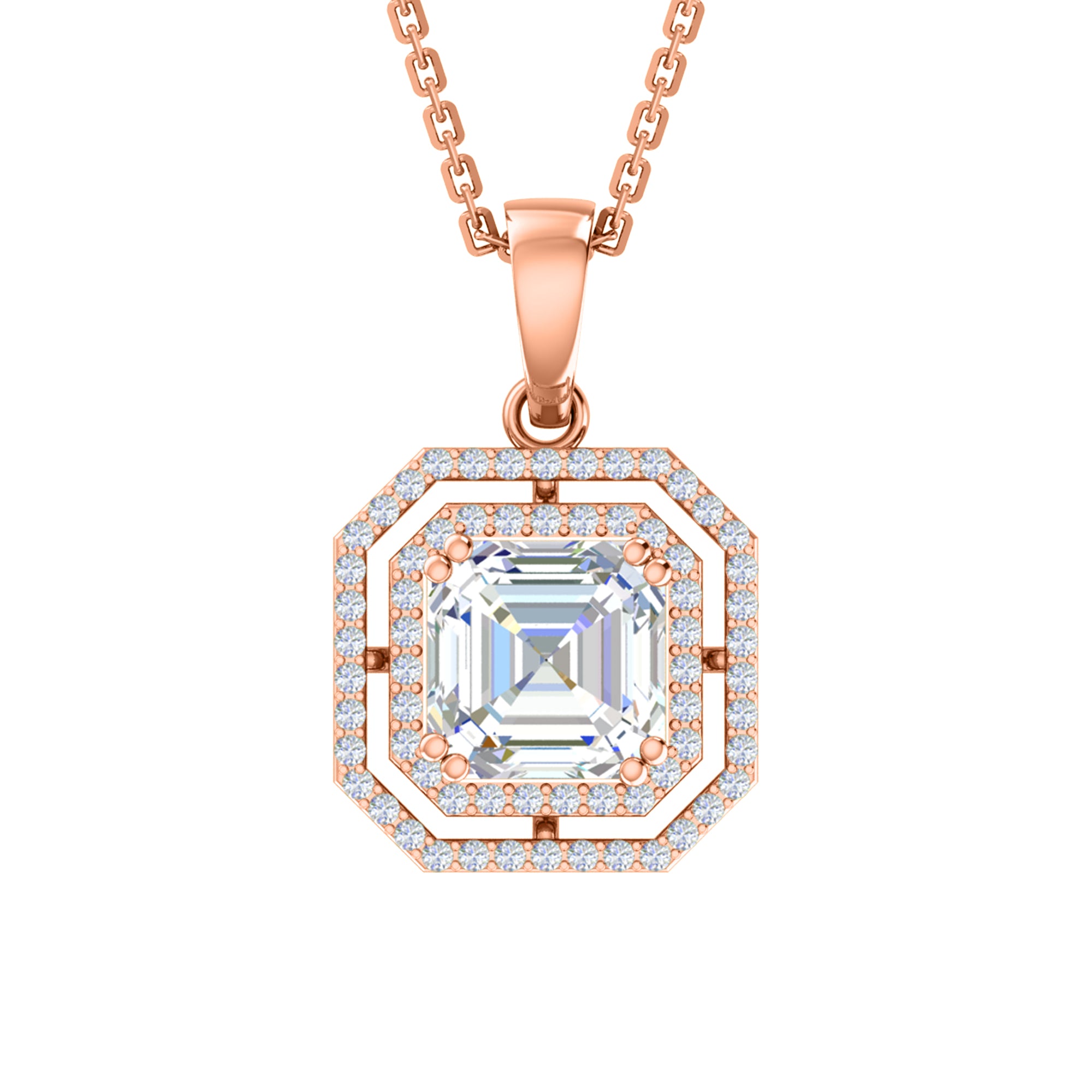 RKC 4,58 Karat Halo-Moissanit-Anhänger mit Kette, 925er Silberschmuck, 14 Karat Gelbgold vergoldet, Gewicht 5,50 g, Höhe 25,50 mm