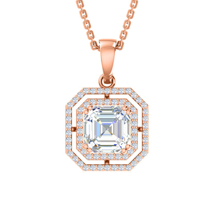 RKC 4,58 Karat Halo-Moissanit-Anhänger mit Kette, 925er Silberschmuck, 14 Karat Gelbgold vergoldet, Gewicht 5,50 g, Höhe 25,50 mm