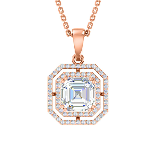 Ciondolo Moissanite Halo da 4,58 ct RKC con catena Gioielli in argento 925 placcato in oro giallo 14 carati Peso 5,50 g Altezza 25,50 mm