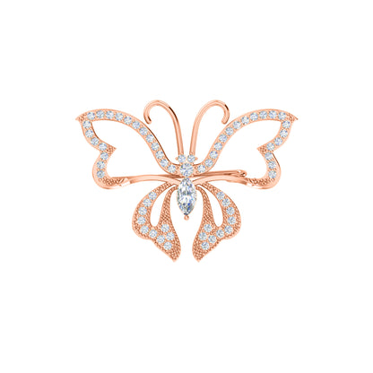 Spilla a farfalla in argento sterling 925 con moissanite da 0,96 ct, prodotto placcato in oro rosa 14 carati, peso 4,00 g