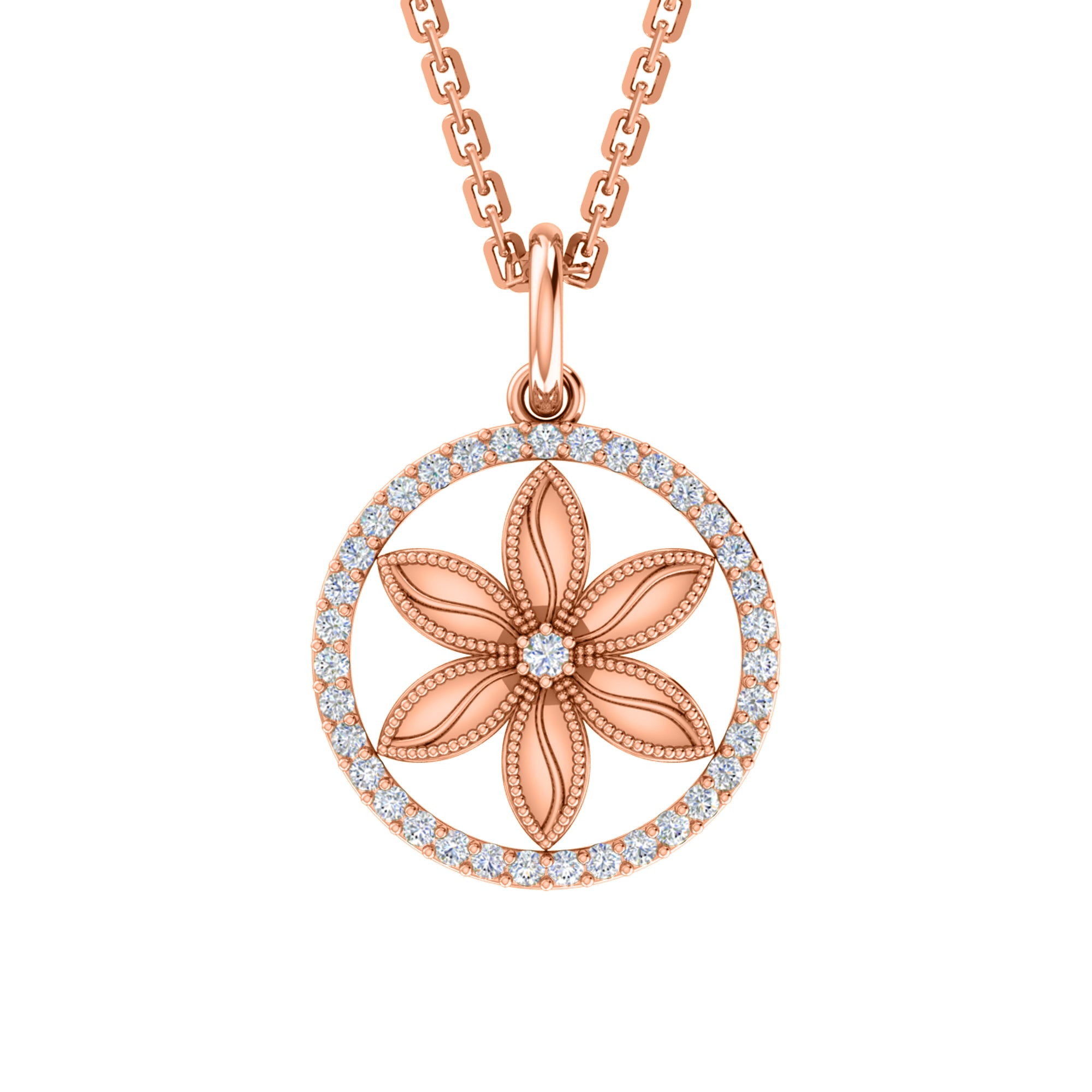 RKC 0,33 Karat Blumen-Moissanit-Anhänger, 925er Silberschmuck, 14 Karat Roségold vergoldet, Gewicht 4,10 g, Höhe 21,80 mm