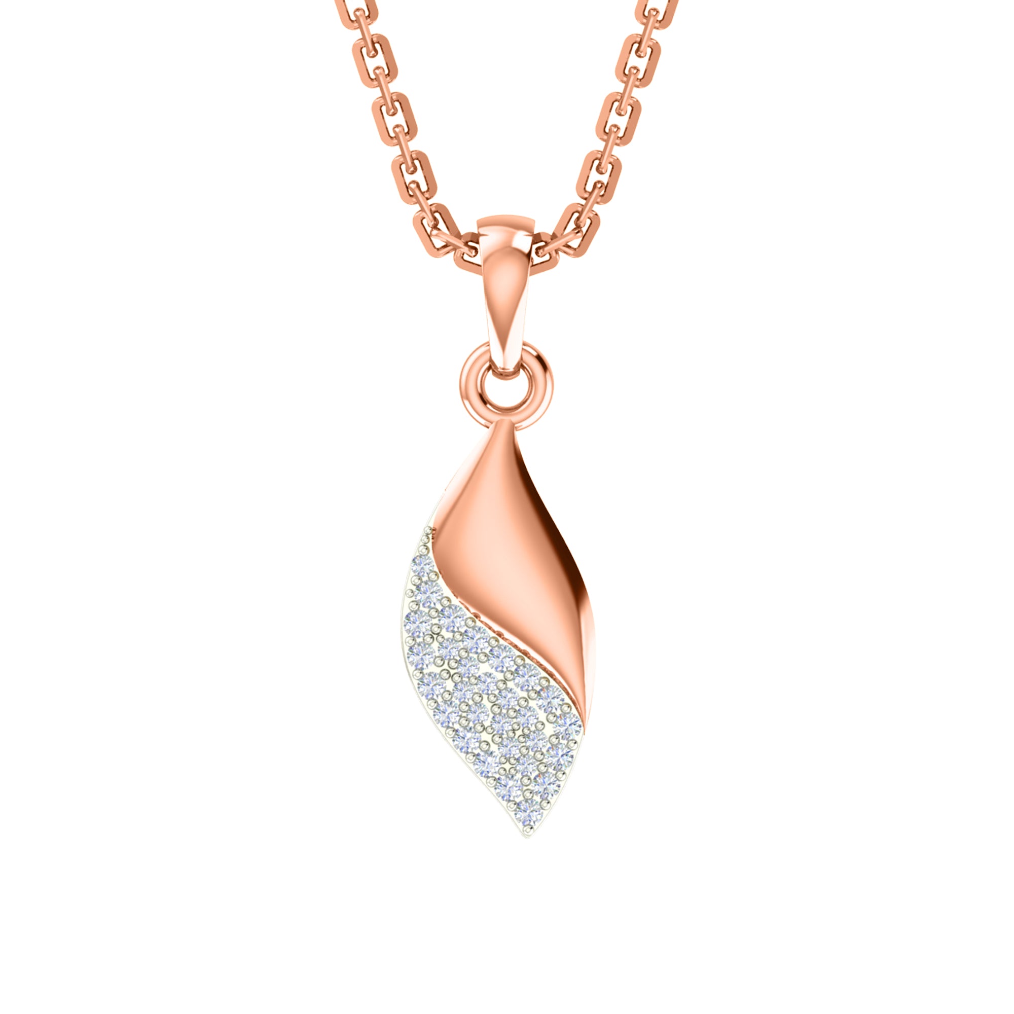 Ciondolo foglia di moissanite da 0,11 ct RKC, gioielli in argento 925 placcato in oro rosa 14 carati, peso 3,20 g, altezza 14,50 mm