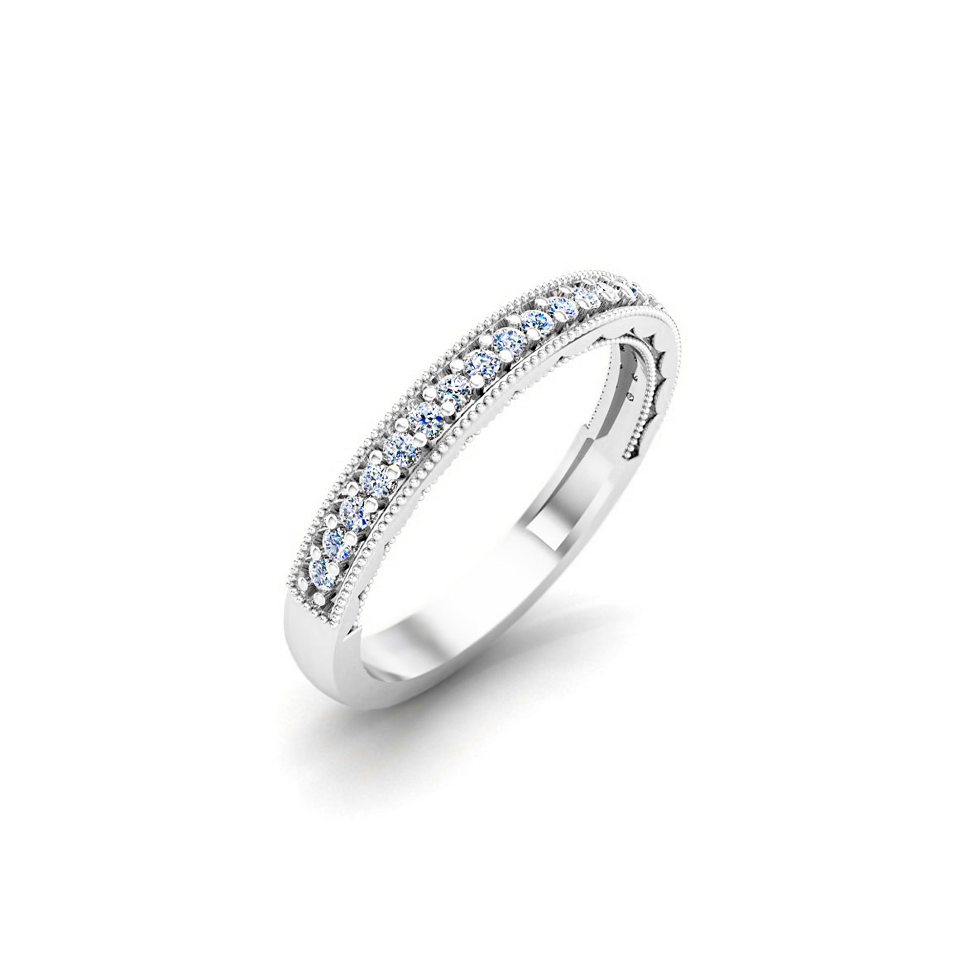 Anello a fascia Half Eternity RKC Moissanite Milgrain Anello a fascia in argento sterling 925 per lei Placcato in oro giallo 14K Peso 2 g Larghezza 2,80 mm
