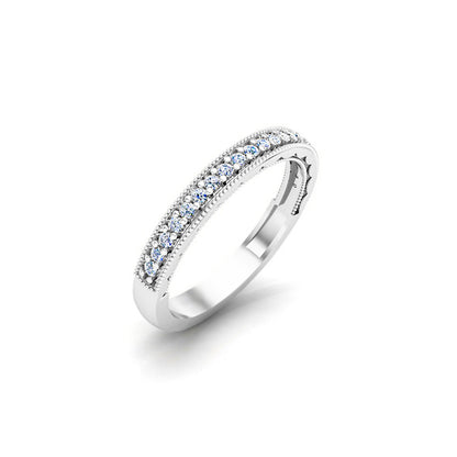 Anello a fascia Half Eternity RKC Moissanite Milgrain Anello a fascia in argento sterling 925 per lei Placcato in oro giallo 14K Peso 2 g Larghezza 2,80 mm