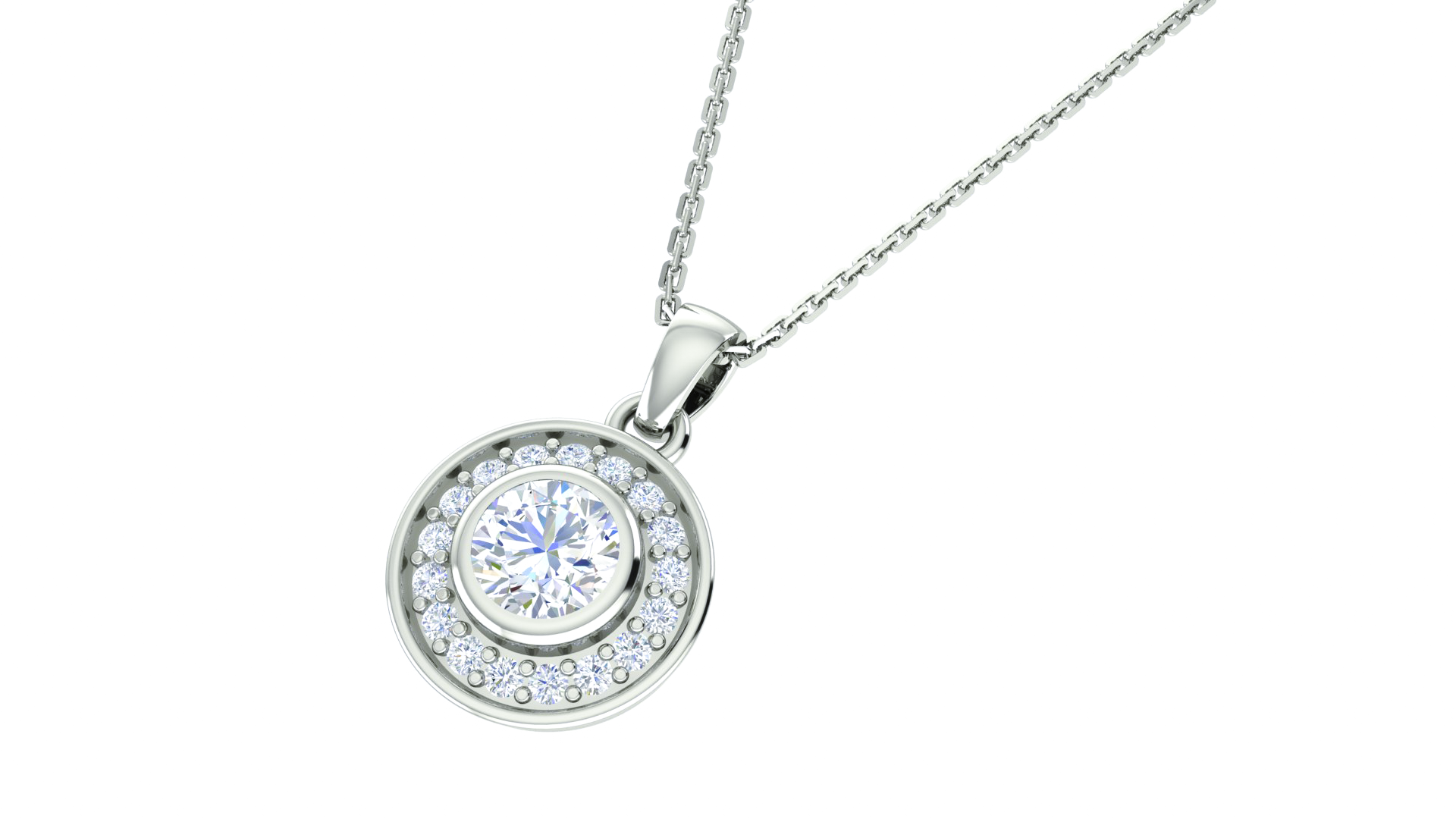 RKC Silver Halo 0,55 CT Moissanit runder Damen-Anhänger, 925er Silber, Gewicht 2,8 g, Höhe 15 mm