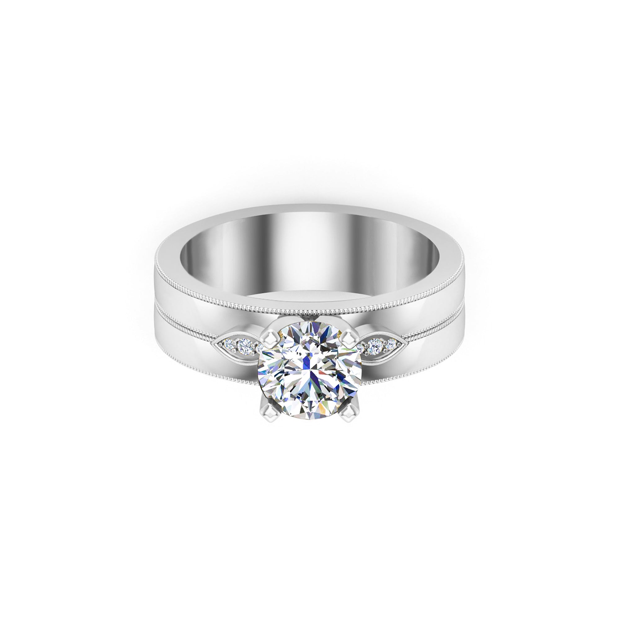 Solitario rotondo in moissanite RKC con accenti Anello da donna in argento placcato in oro giallo 14 carati Peso 6,60 g Larghezza 5,60 mm
