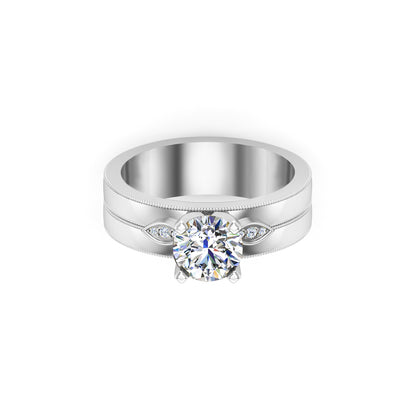 Solitario rotondo in moissanite RKC con accenti Anello da donna in argento placcato in oro giallo 14 carati Peso 6,60 g Larghezza 5,60 mm