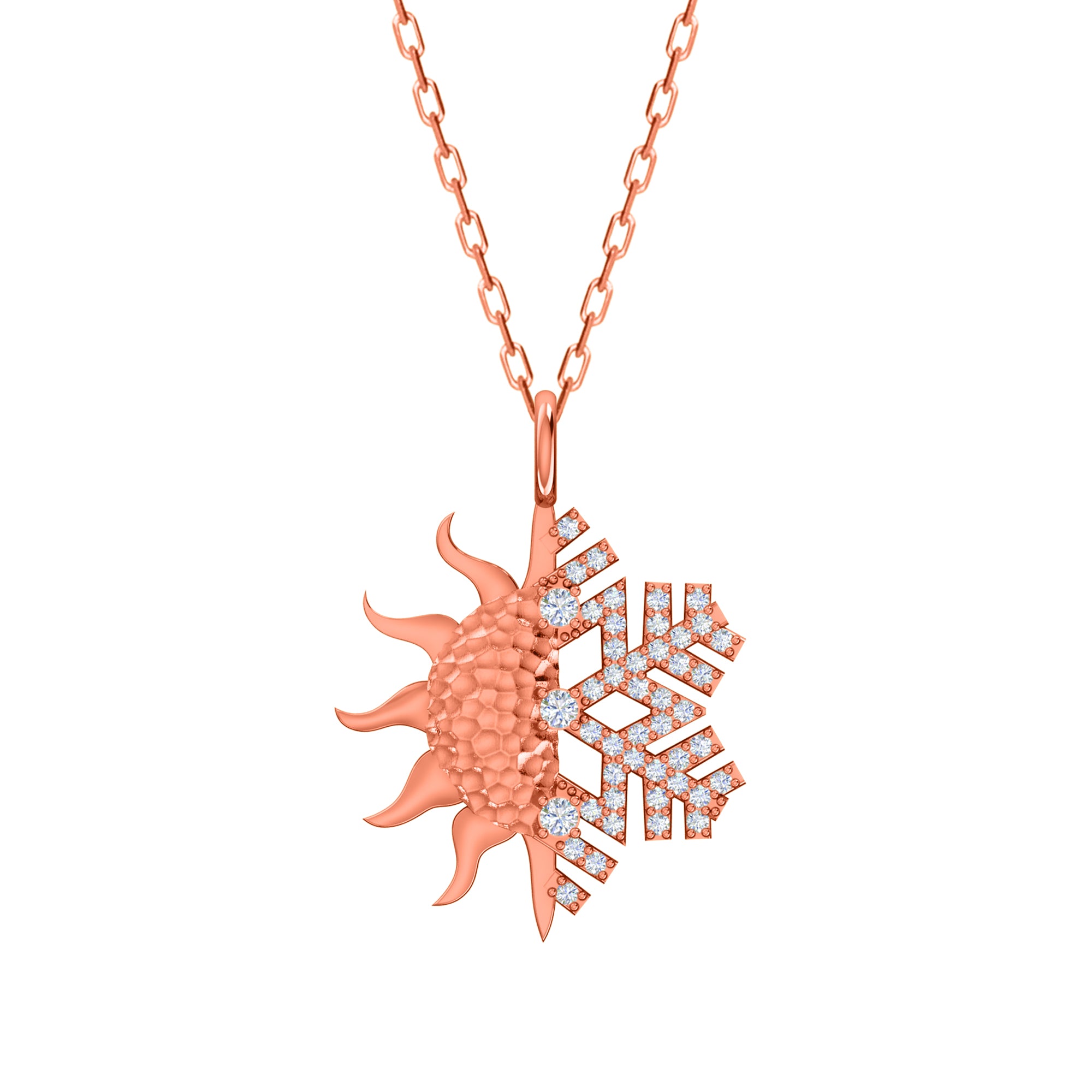 RKC Ciondolo con sole e fiocco di neve in moissanite da 0,47 ct, gioielli in argento 925, placcato in oro giallo 14 carati, peso 4,50 g, altezza 29 mm