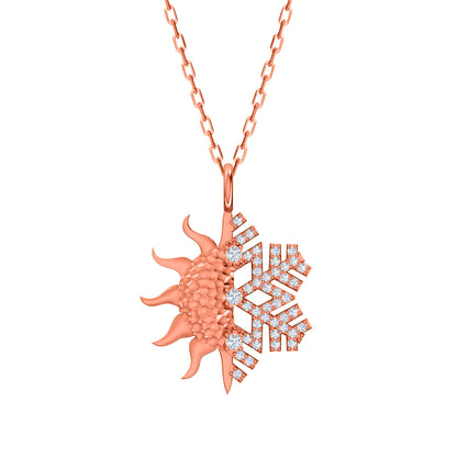 RKC Ciondolo con sole e fiocco di neve in moissanite da 0,47 ct, gioielli in argento 925, placcato in oro giallo 14 carati, peso 4,50 g, altezza 29 mm
