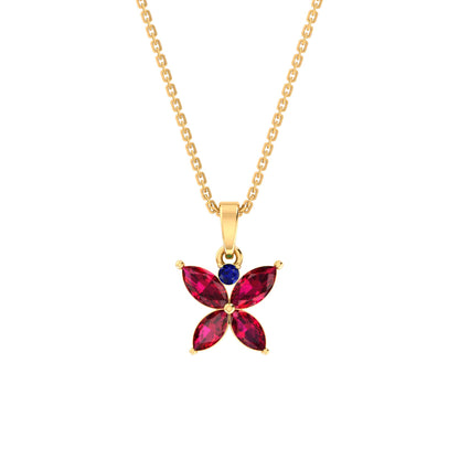 RKC Golden Stunning Flower Gemstone Shape Mini Pendant Necklace With Chain Birthday Gift