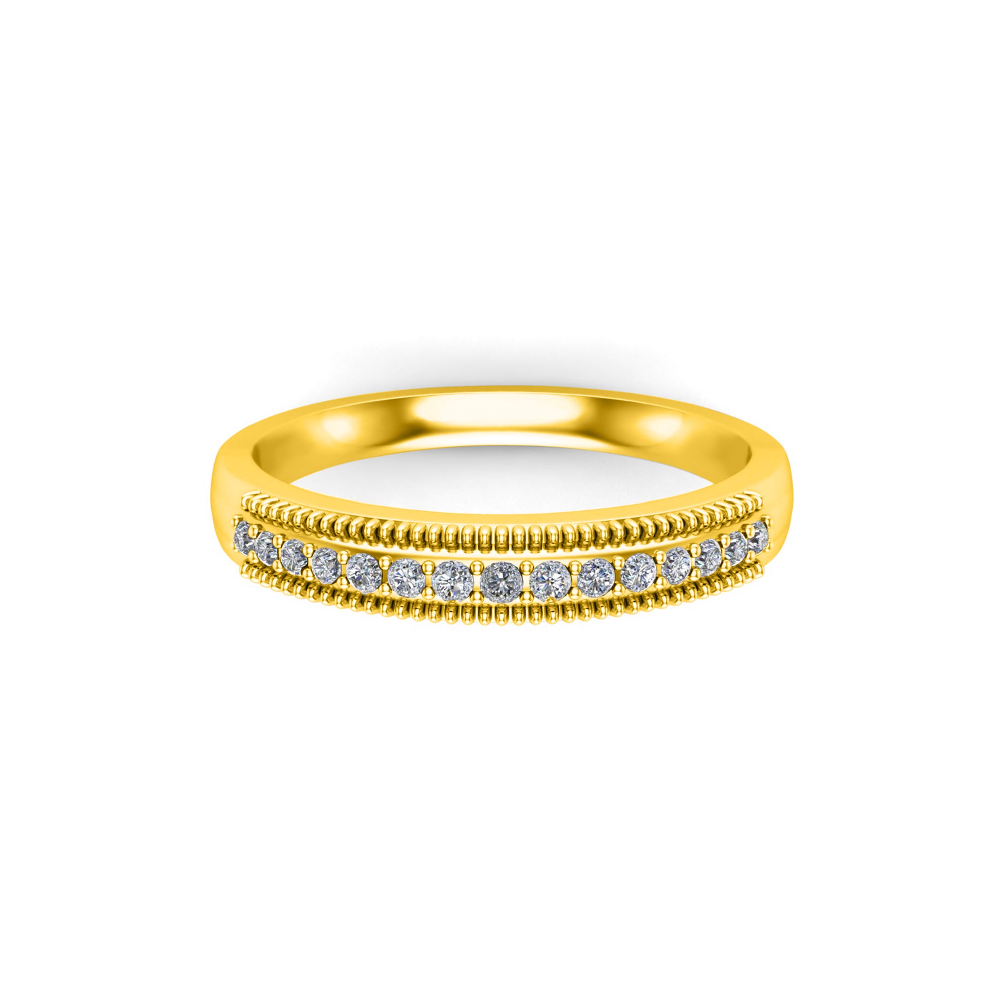 Anello a fascia nuziale mezza eternità rotondo RKC con moissanite, argento sterling 925, placcato oro rosa 14 carati, peso 3,80 g, larghezza 2 mm