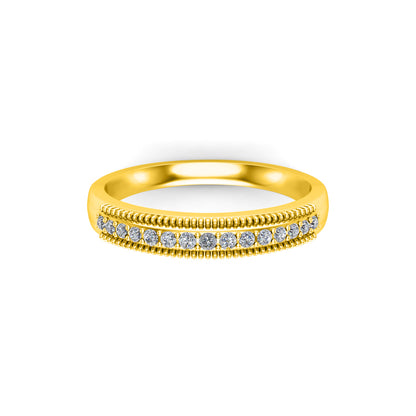 Anello a fascia nuziale mezza eternità rotondo RKC con moissanite, argento sterling 925, placcato oro rosa 14 carati, peso 3,80 g, larghezza 2 mm