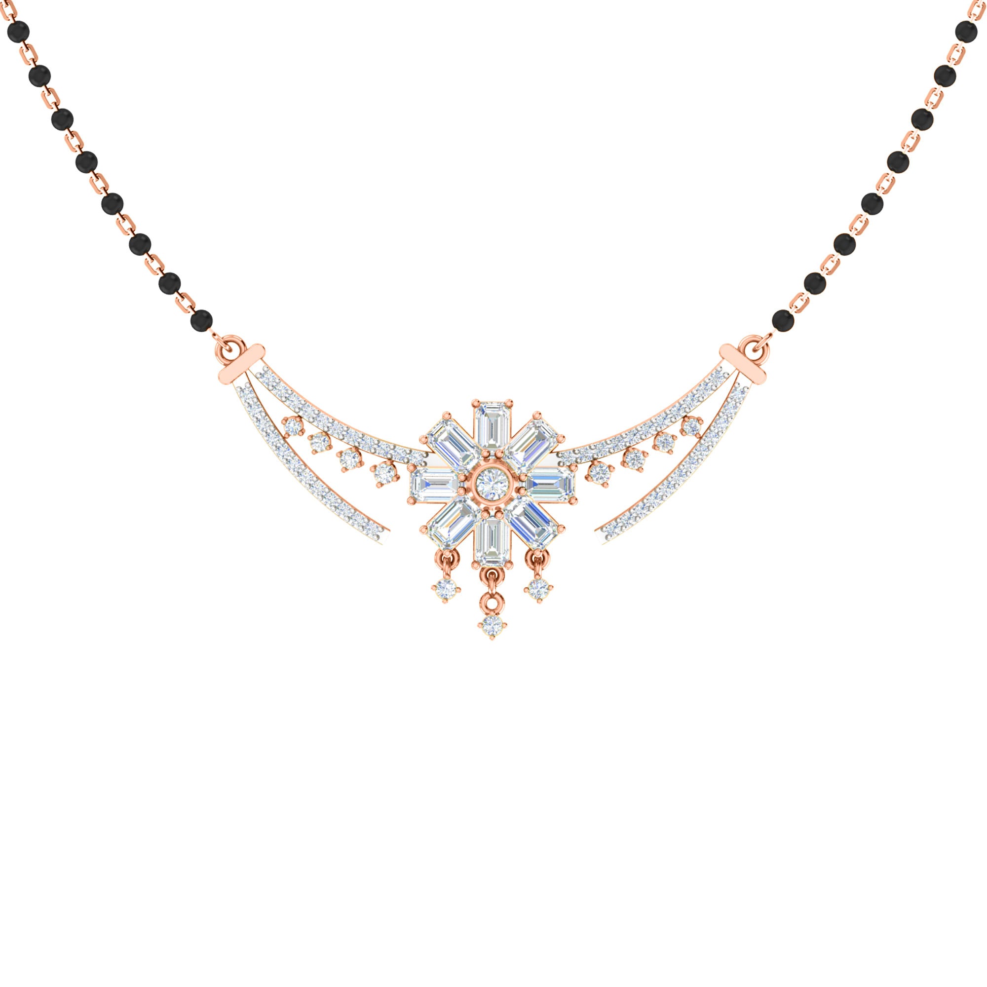RKC 2.24Ct Moissanite Women Mangalsutra 925 Silver 14k Rose gold Plated Product Weight 8.10gm Height 25.55mm