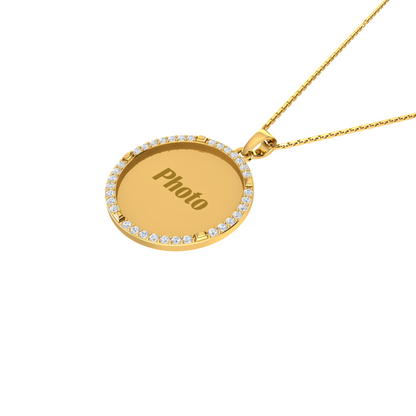 RKC Memory Photo Certified Moissanite Pendant Necklace 14k Yellow Gold Plated 925 Silver
