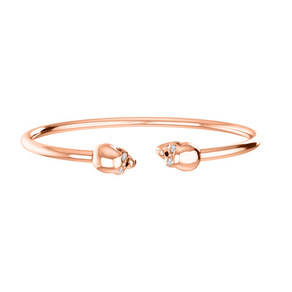 RKC 925 Sterling Silber 0,1 Karat Moissanit Damen-Totenkopf-Armreif, 14 Karat Roségold vergoldet, Gewicht 10,00 g, Höhe 50,00 mm
