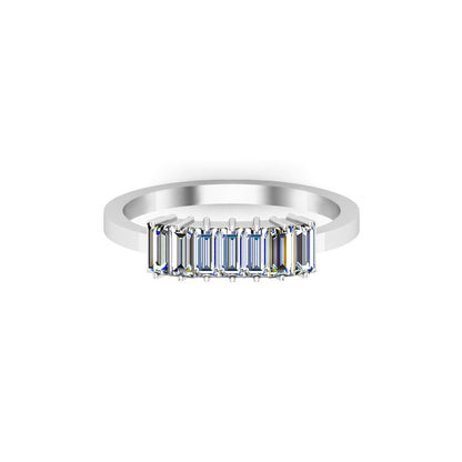 RKC Moissanit-Baguette-Ring mit sieben Steinen, Verlobungsring aus 925er Silber, 14 Karat Gelbgold vergoldet, Gewicht 1,60 g, Breite 1,50 mm