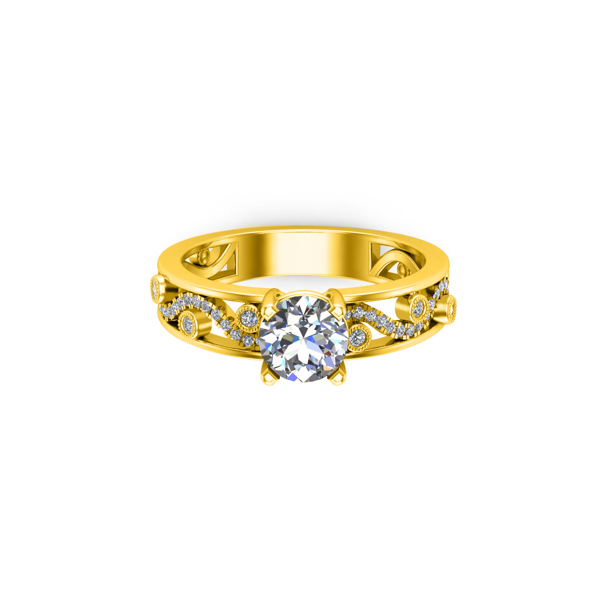 Fede nuziale solitario RKC Moissanite Miligrain Anello in argento 925 placcato oro Peso 3 g Larghezza 3,50 mm