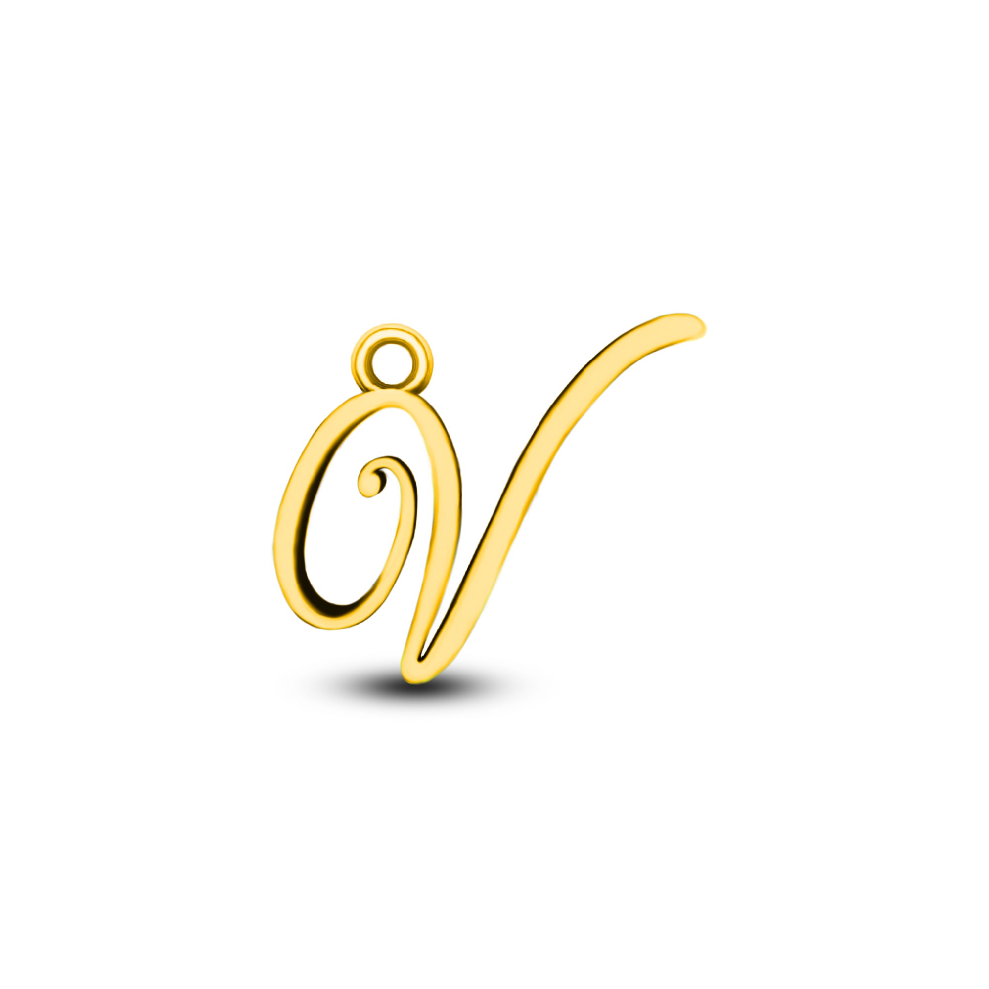 Ciondolo da donna con lettera "V" personalizzata in argento sterling RKC 925, placcato in oro bianco 14 carati, peso 3 g, altezza 12 mm