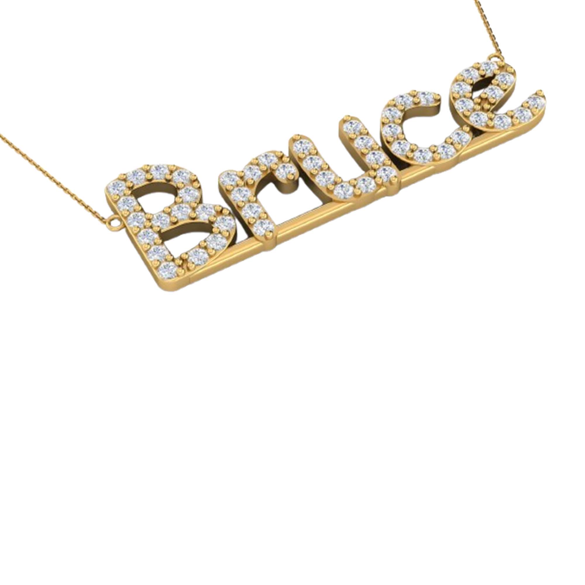 RKC 1 Ct Round Cut Real Moissanite/ Cubic Zirconia Customize Name Pendants 14k Yellow Gold Plated Weight 6 gm
