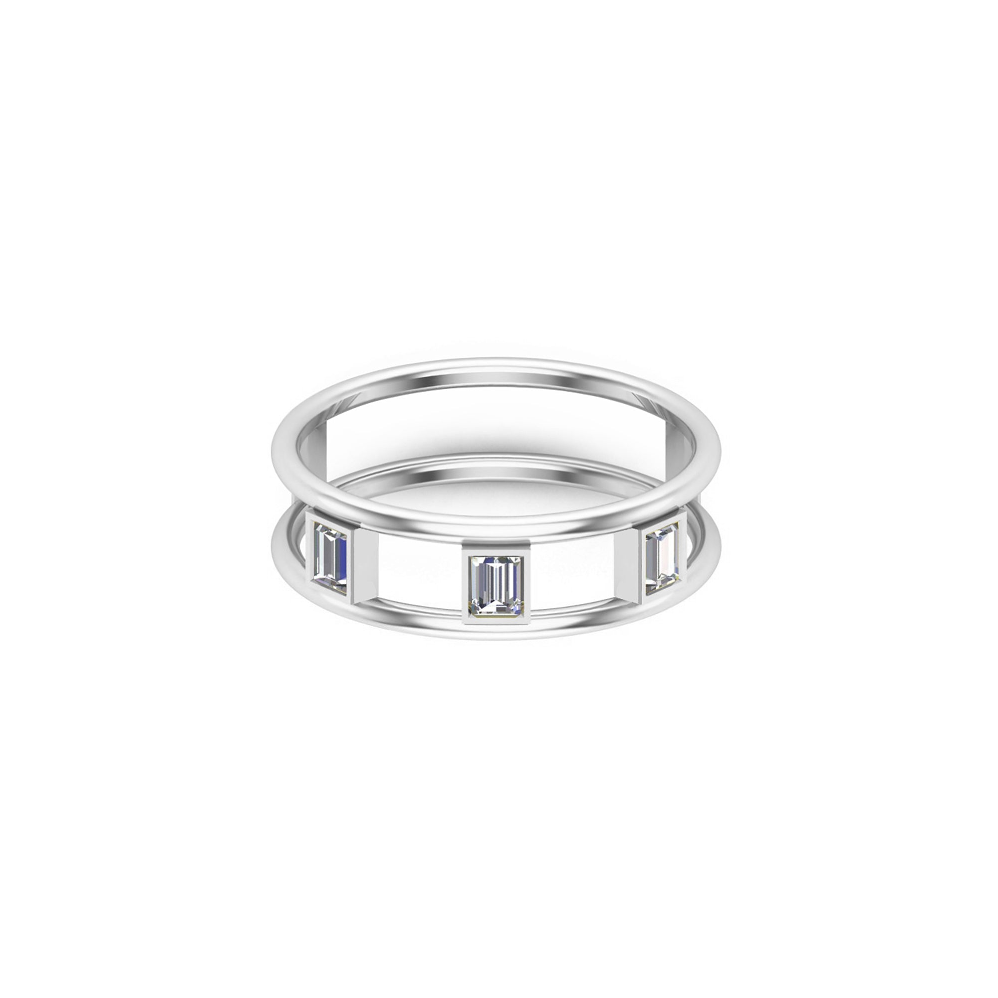 RKC Unisex-Ehering aus Moissanit im Baguetteschliff, 925er Silber, 14 Karat Gelbgold vergoldet, Gewicht 1,90 g, Breite 5,80 mm