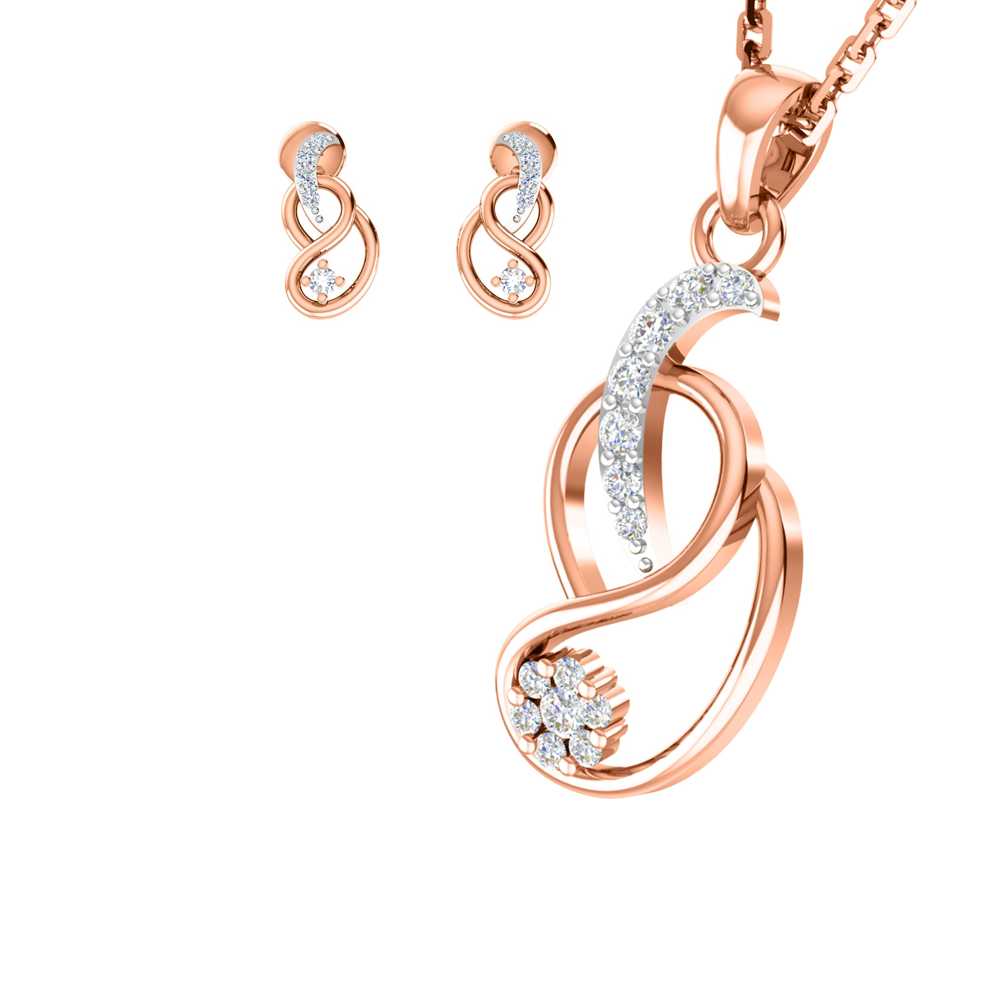 RKC 925 Silber Golden Gesamtgewicht 0,31 Karat Moissanit-Anhänger, Gewicht 3,50 g und Gewicht Ohrring 1,80 g, besetzt mit 14 Karat Roségold plattiert