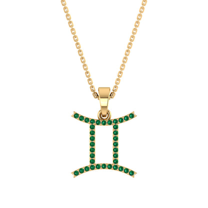 RKC Yellow Gold Plated Gemini Horoscope Cubic Zirconia Pendant Necklace