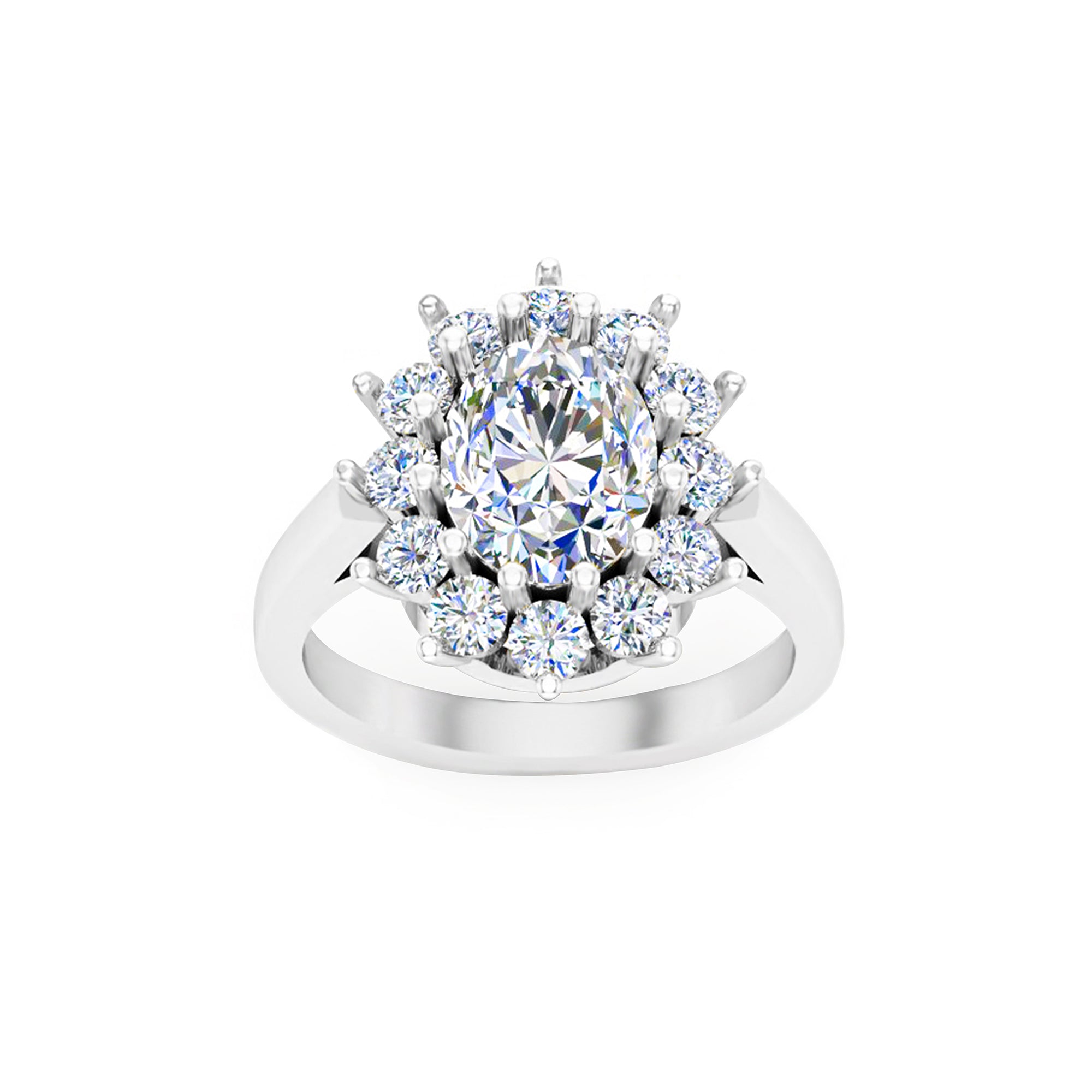 RKC Oval Cut Moissanit Damen-Verlobungsring im Halo-Stil, 925er Sterlingsilber, 14 Karat Gelbgold vergoldet, Gewicht 4,40 g, Breite 2,10 mm