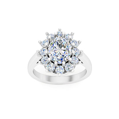 RKC Oval Cut Moissanit Damen-Verlobungsring im Halo-Stil, 925er Sterlingsilber, 14 Karat Gelbgold vergoldet, Gewicht 4,40 g, Breite 2,10 mm