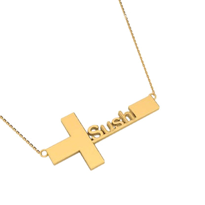 RKC SUSH Name Cross Shape Pendant Necklace Birthday Gift For Girls 925 Sterling Silver