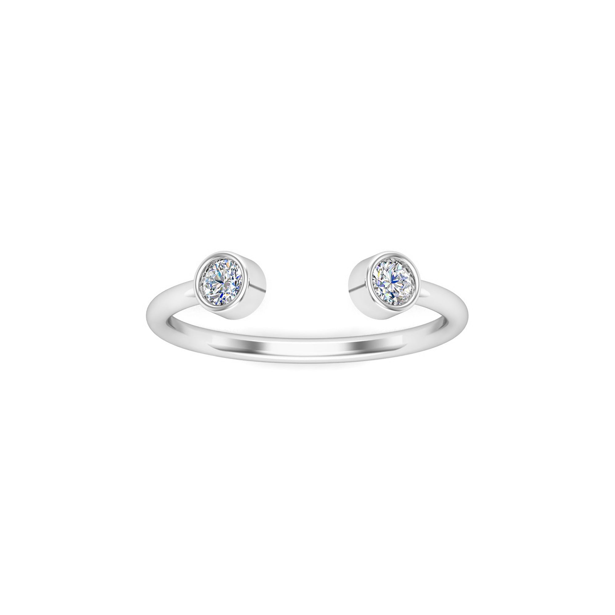 RKC Runder Moissanit-Ring mit zwei offenen Steinen für Damen, 925er Sterlingsilber, 14 Karat Roségold vergoldet, Gewicht 1,25 g, Breite 1,60 mm
