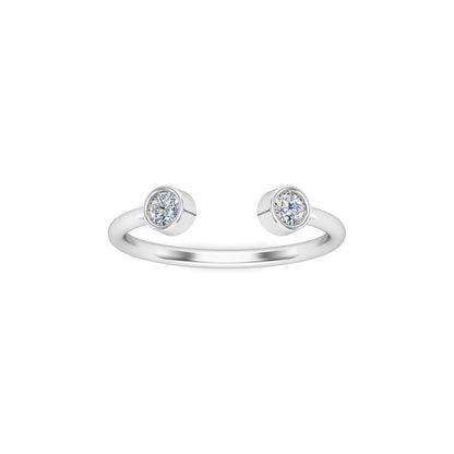 RKC Runder Moissanit-Ring mit zwei offenen Steinen für Damen, 925er Sterlingsilber, 14 Karat Roségold vergoldet, Gewicht 1,25 g, Breite 1,60 mm