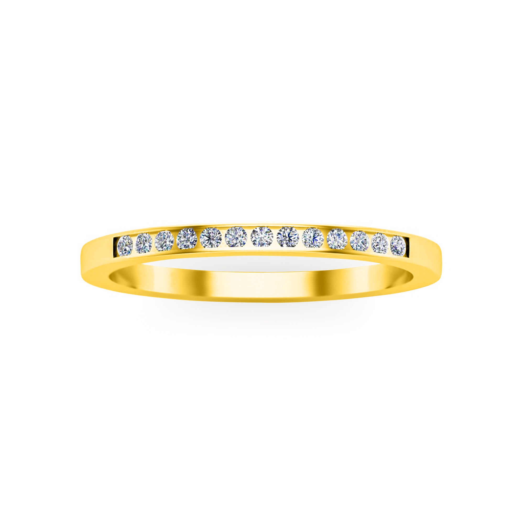 RKC-Moissanit-Rundschliff, passender stapelbarer Ring, 925er-Sterlingsilber, Band mit 14-karätigem Gelbgold vergoldet, Gewicht 1,40 g, Breite 1,40 mm