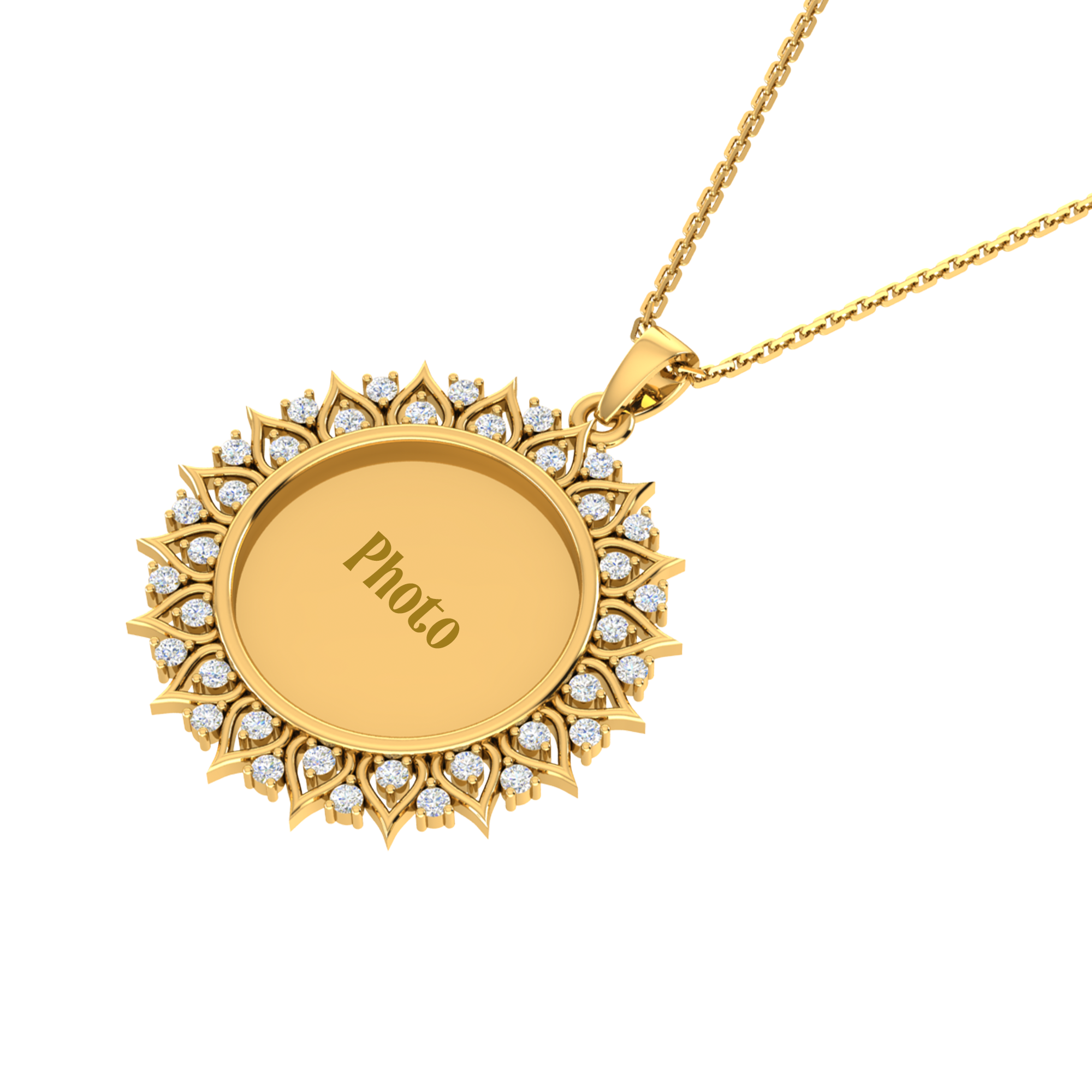 RKC Moissanite/ Cubic Zirconia Photo Pendant Necklace 14k Yellow Gold Plated Weight-6gm