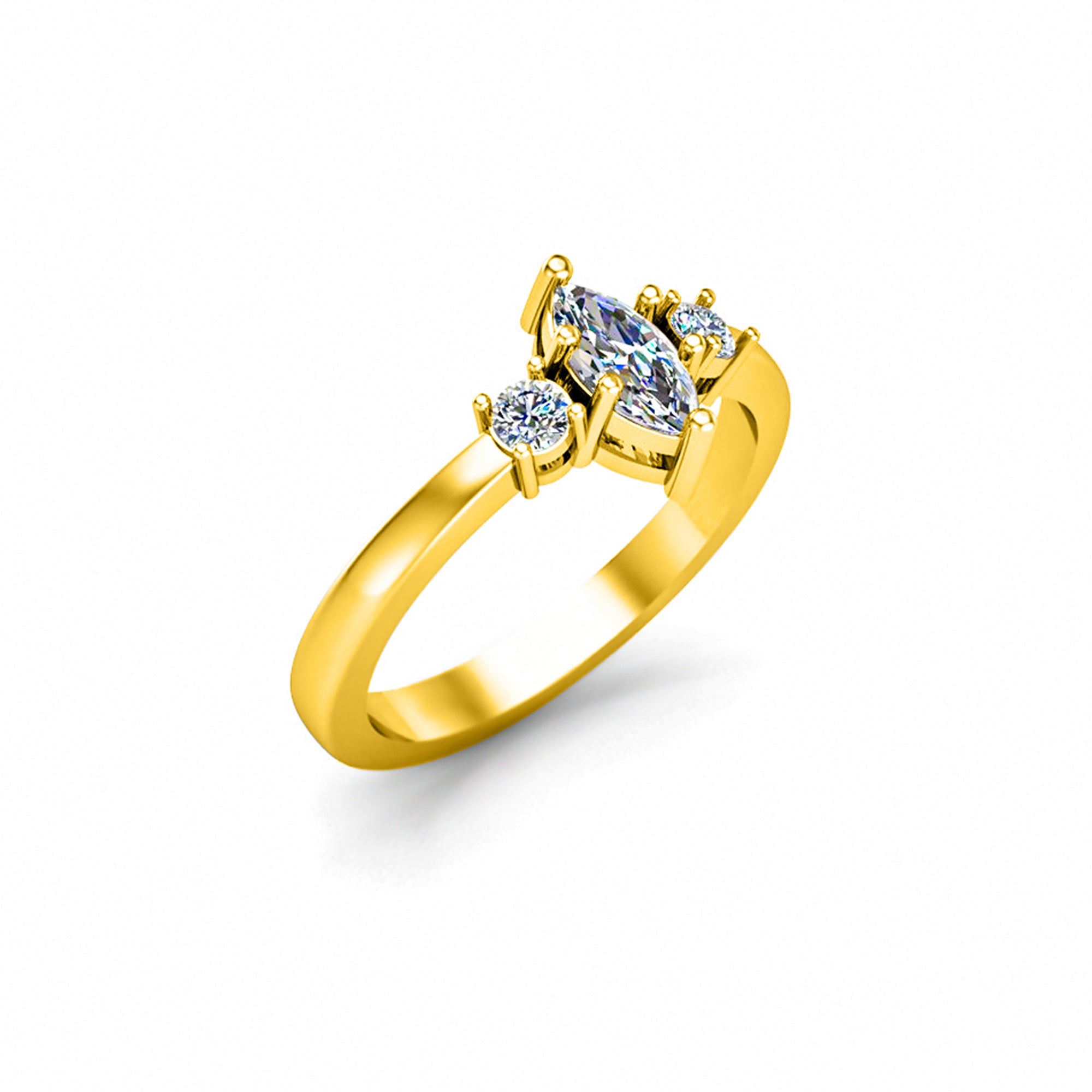 RKC Marquise-Moissanit-Statement-Ring, 925er Silber, 14 Karat Gelbgold vergoldet, Ring für Damen, Gewicht 2,40 g, Breite 2,50 mm