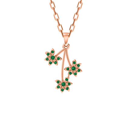 RKC 0,27 Karat Smaragd-Blumenanhänger, 925er Silberschmuck, 14 Karat Roségold vergoldet, 4,60 WT, Höhe 26,50 mm