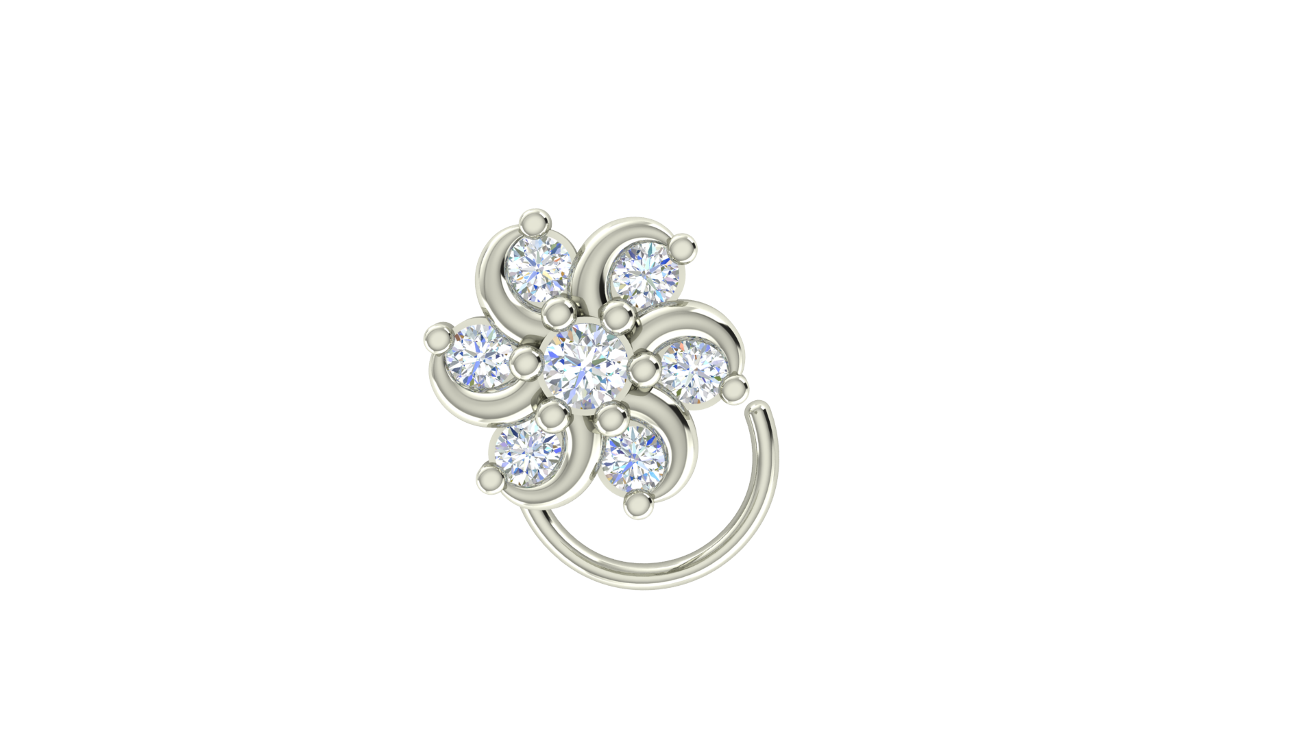 RKC JEWELRY Damen-Nasennadel mit floralem Moissanit-Motiv aus 925er-Sterlingsilber, 14 Karat Gelbgold vergoldet, Gewicht 1,00 g